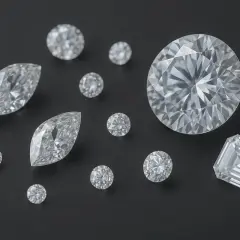 Różne szlify diamentów na czarnym tle. Zastanawiasz się, ile kosztuje karat diamentu? Cena zależy od wielu czynników.