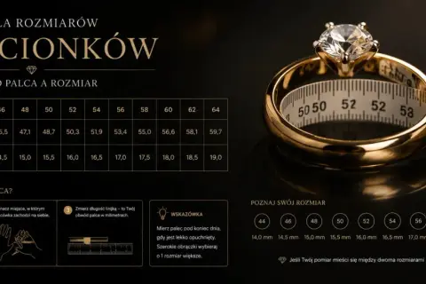 Tabela rozmiarów pierścionków. Rozmiar 52 odpowiada obwodowi palca 50,3 mm i średnicy 16,0 mm.