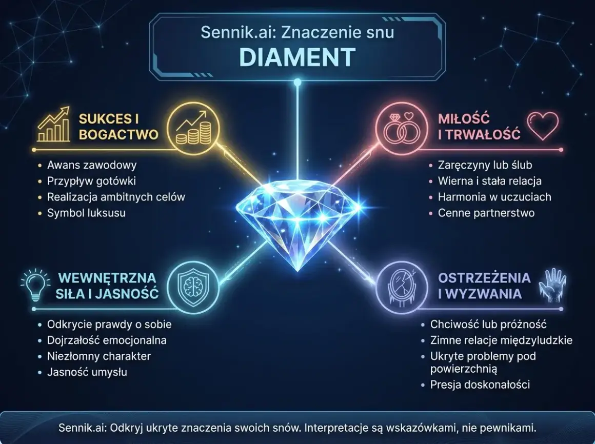 Diament symbolizuje sukces, miłość, wewnętrzną siłę i wyzwania. Jego diamentowe właściwości magiczne odzwierciedlają te aspekty życia.