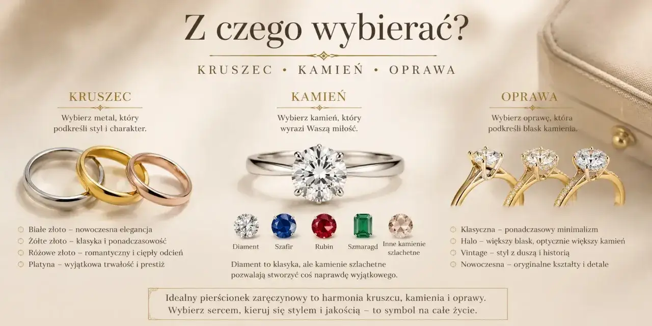 Diament, symbol wiecznej miłości, lśni obok rubinu i szafiru. Wybierz kamień, który podkreśli magiczne właściwości Twojego pierścionka.