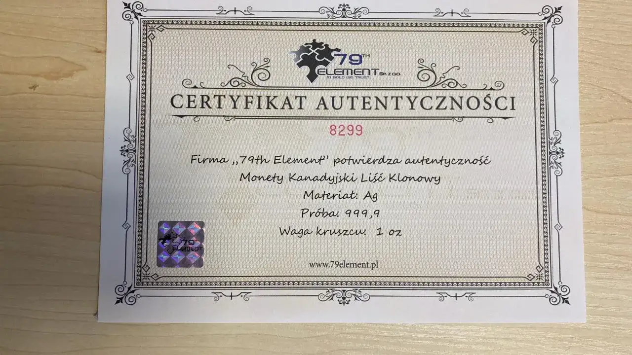Certyfikat autentyczności 